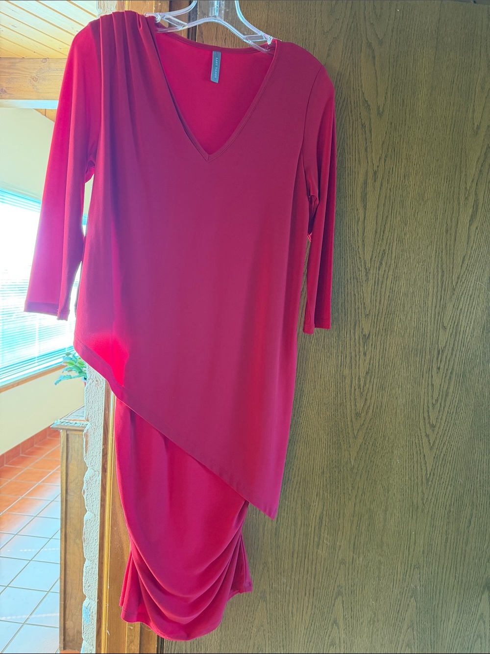 Last Tango Bright Red Asymmetrical V-Neck Dress